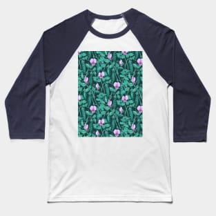 Fresh Garden Pea Floral on Dark Green Baseball T-Shirt